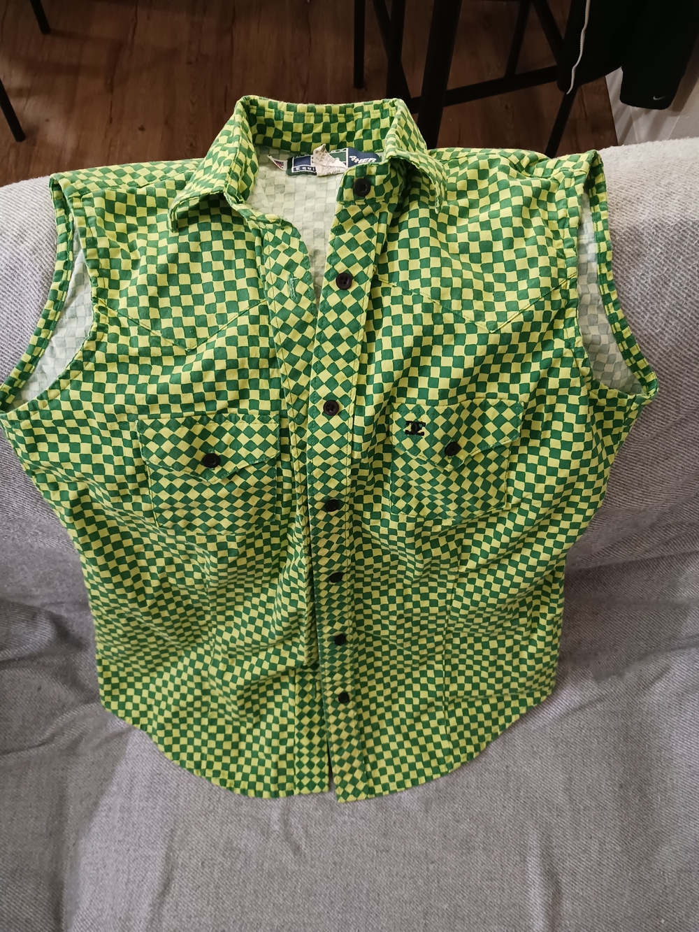 DC Green Checkerboard Sleeveless Button-Up Tank